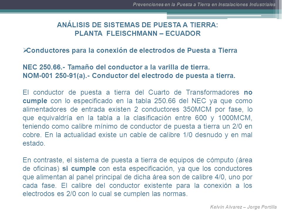 ANÁLISIS DE SISTEMAS DE PUESTA A TIERRA: PLANTA FLEISCHMANN – ECUADOR