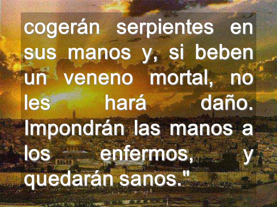 cogerán serpientes en sus manos y, si beben un veneno mortal, no les hará daño.