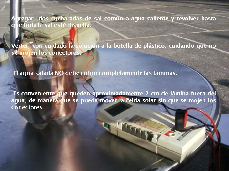 Agregar dos cucharadas de sal común a agua caliente y revolver hasta que toda la sal esté disuelta.