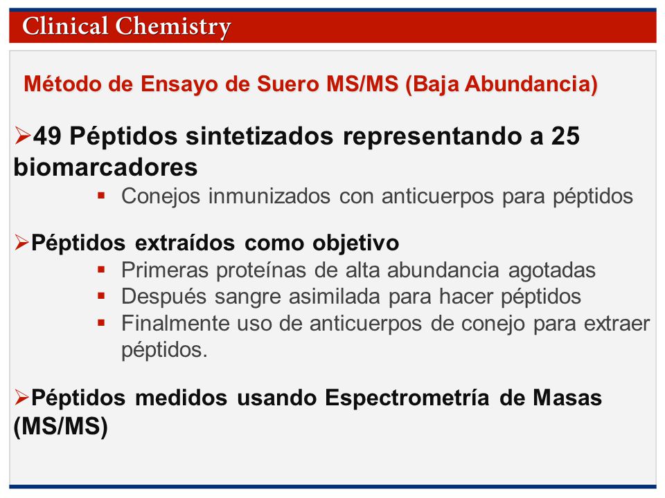 49 Péptidos sintetizados representando a 25 biomarcadores