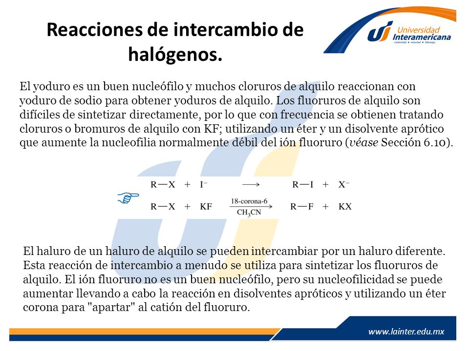 Reacciones de intercambio de halógenos.