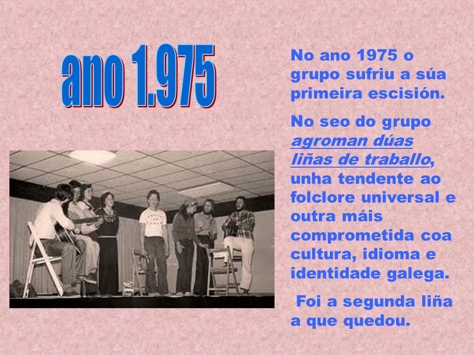 ano No ano 1975 o grupo sufriu a súa primeira escisión.