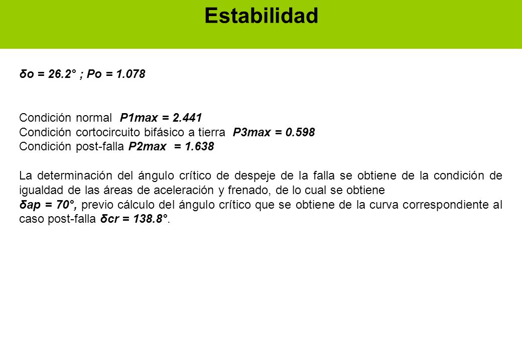 Estabilidad δo = 26.2° ; Po = Condición normal P1max = 2.441