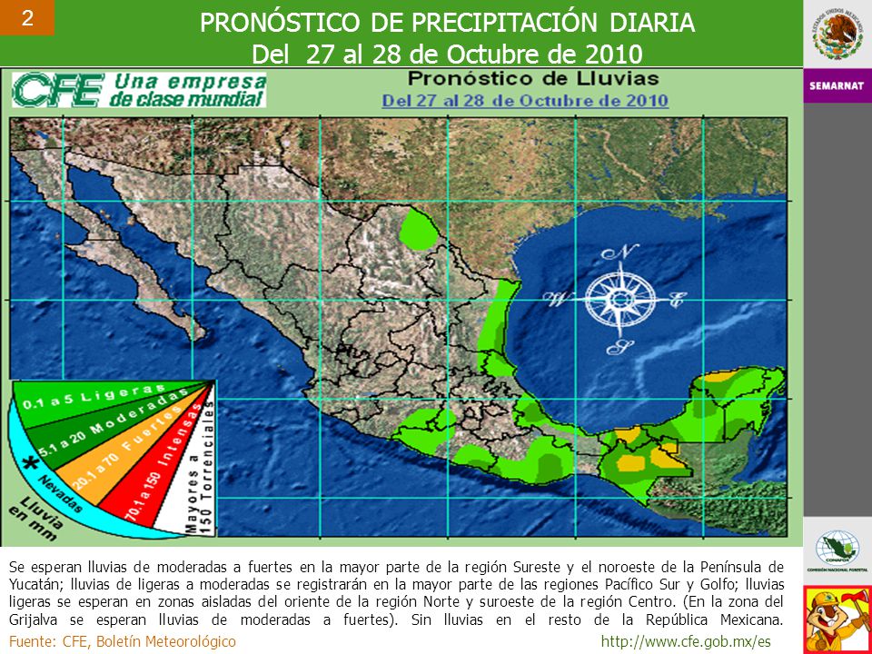 PRONÓSTICO DE PRECIPITACIÓN DIARIA Del 27 al 28 de Octubre de 2010