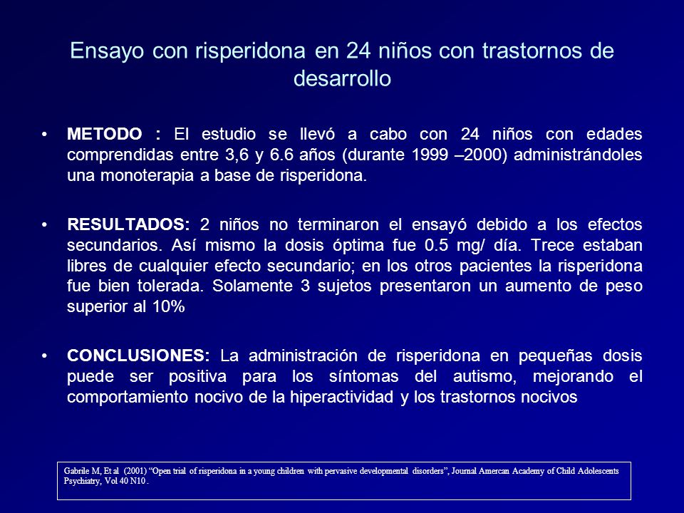 Ensayo con risperidona en 24 niños con trastornos de desarrollo