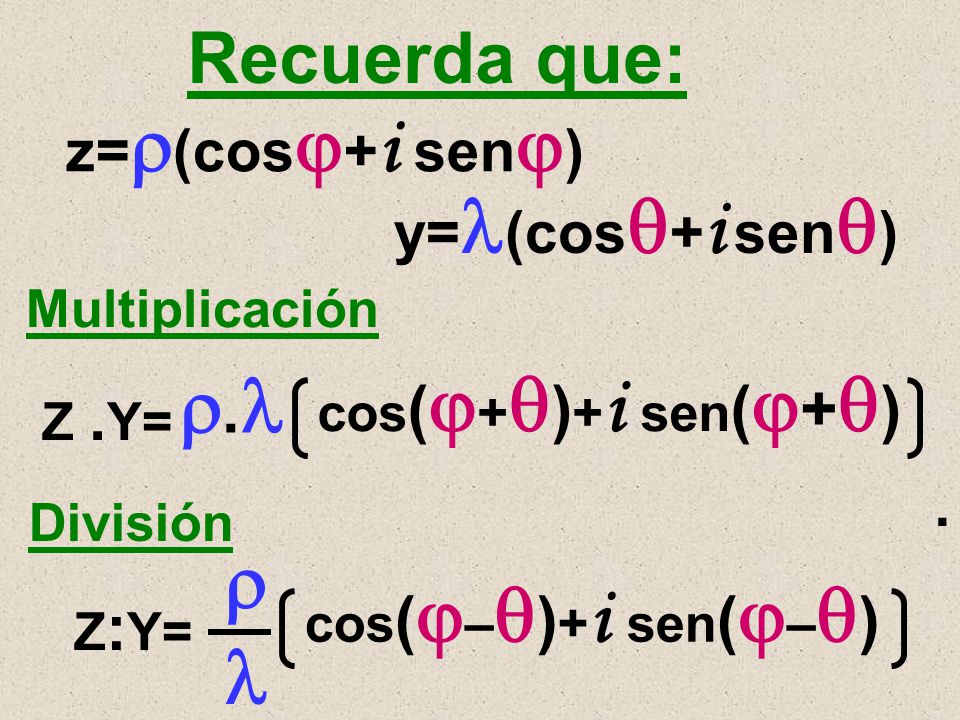 .   Recuerda que: z=(cos+i sen) y=(cos+i sen) .