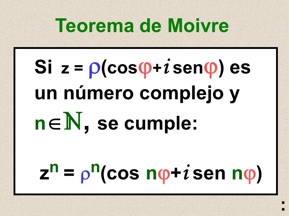 Si z = (cos+i sen) es un número complejo y n, se cumple: