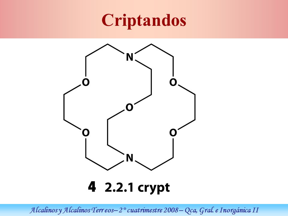 Criptandos Alcalinos y Alcalinos Terr eos– 2° cuatrimestre 2008 – Qca, Gral. e Inorgánica II
