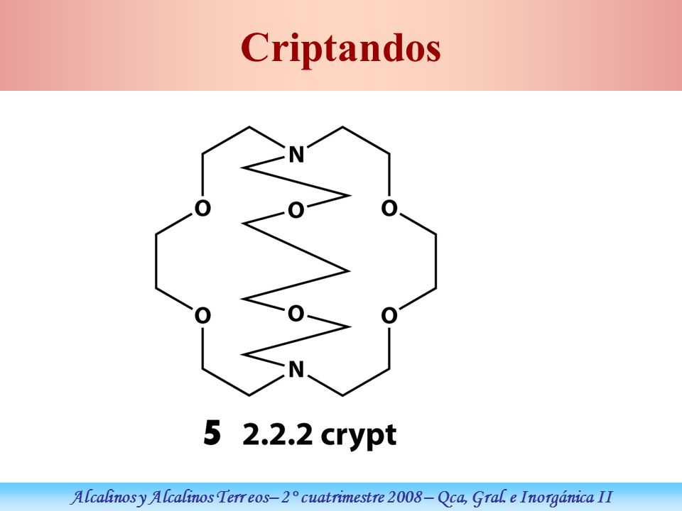 Criptandos Alcalinos y Alcalinos Terr eos– 2° cuatrimestre 2008 – Qca, Gral. e Inorgánica II