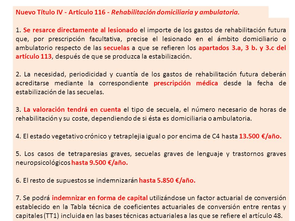 Nuevo Título IV - Artículo Rehabilitación domiciliaria y ambulatoria.
