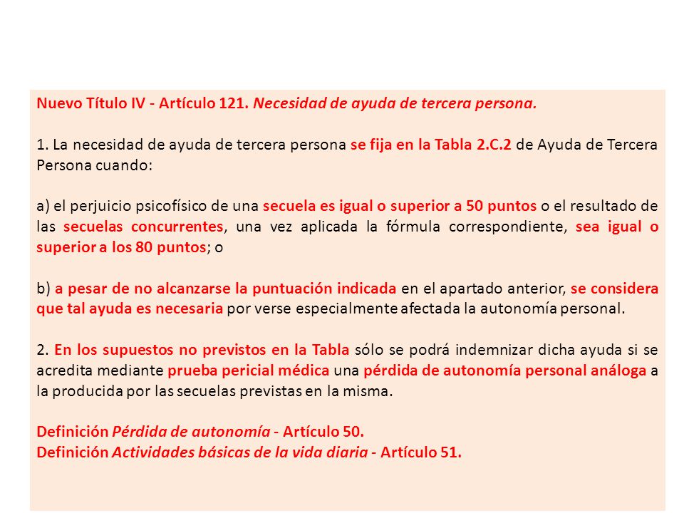 Nuevo Título IV - Artículo 121. Necesidad de ayuda de tercera persona.