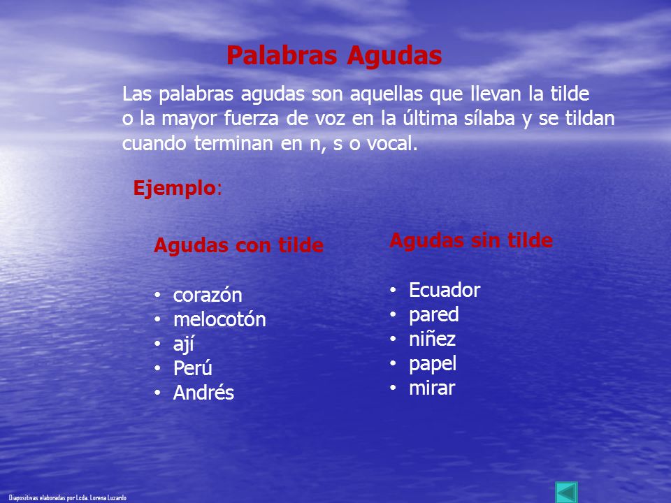 Palabras Agudas Las palabras agudas son aquellas que llevan la tilde