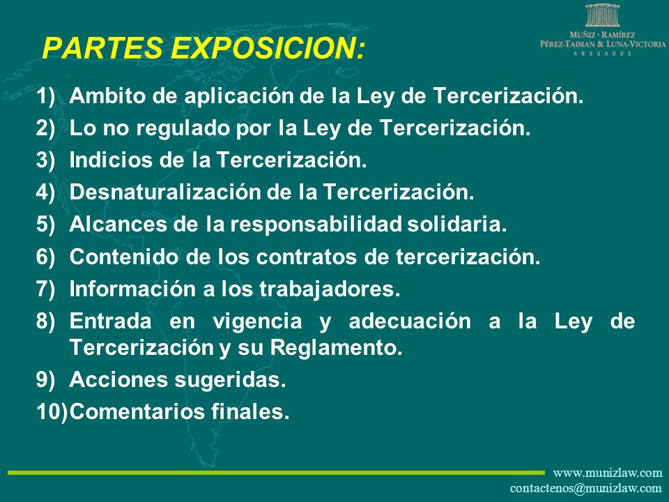 PARTES EXPOSICION: Ambito de aplicación de la Ley de Tercerización.