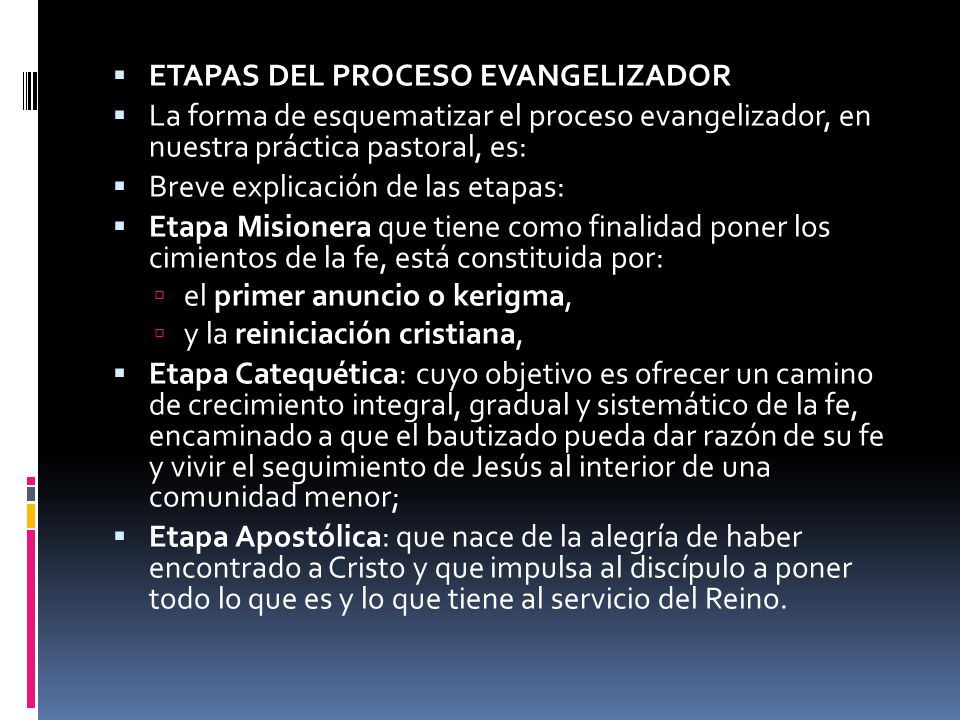 ETAPAS DEL PROCESO EVANGELIZADOR