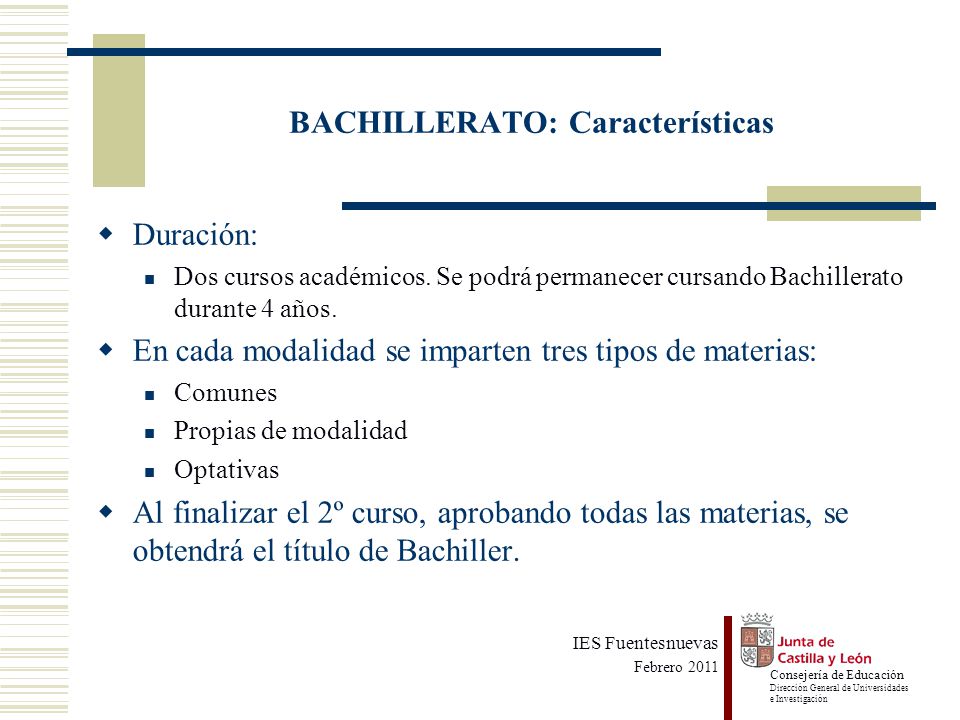 BACHILLERATO: Características