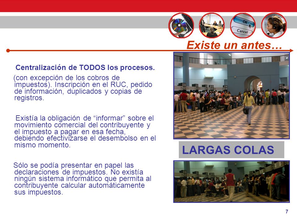 Existe un antes… LARGAS COLAS Centralización de TODOS los procesos.