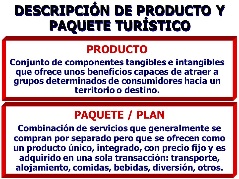 DESCRIPCIÓN DE PRODUCTO Y PAQUETE TURÍSTICO