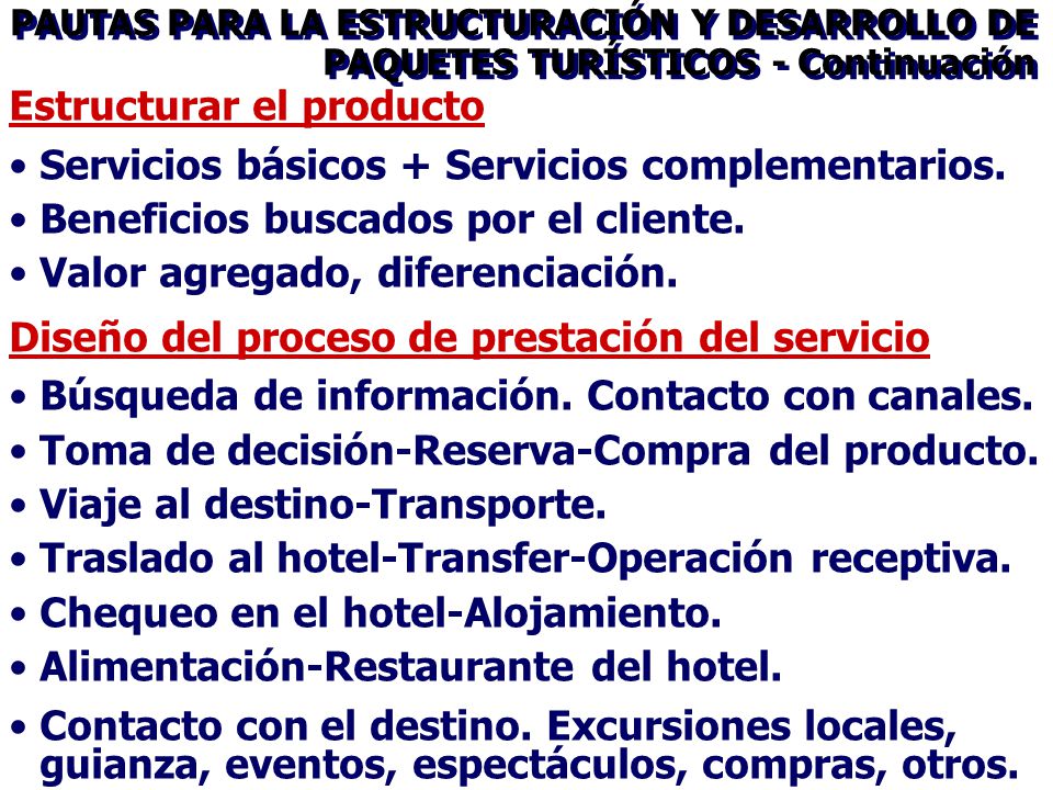 Estructurar el producto Servicios básicos + Servicios complementarios.