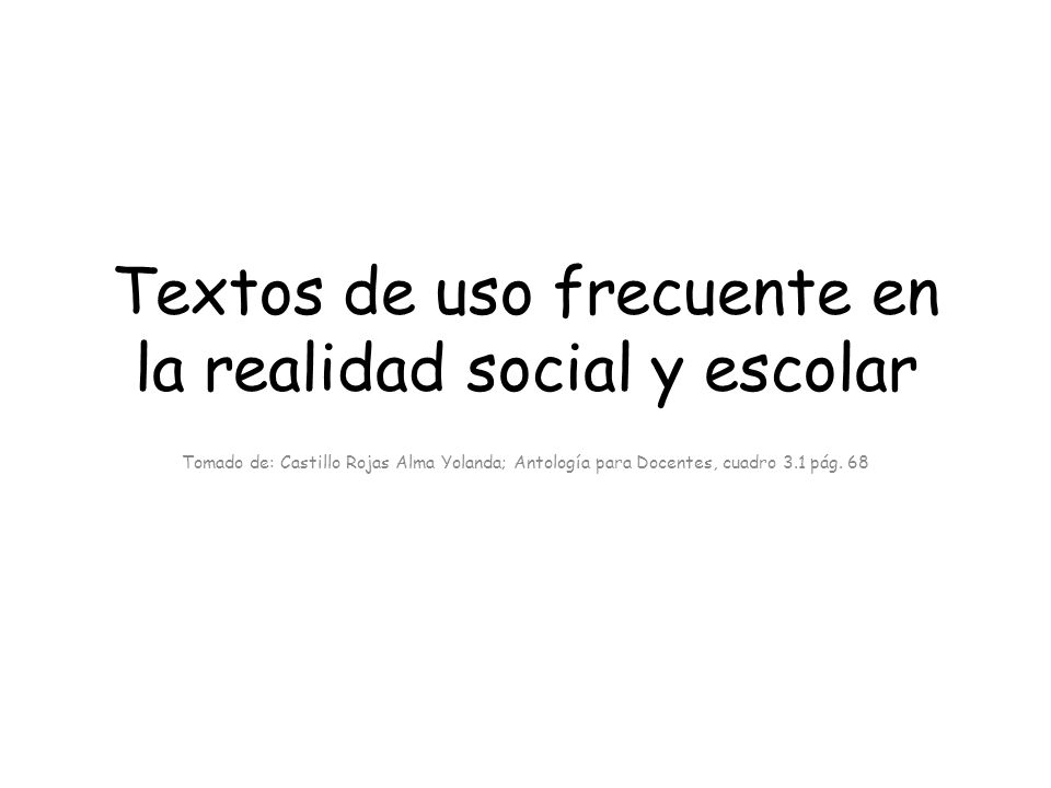 Textos de uso frecuente en la realidad social y escolar