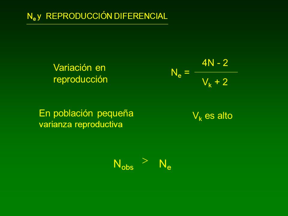 Ne Nobs  4N - 2 Variación en reproducción Ne = Vk + 2