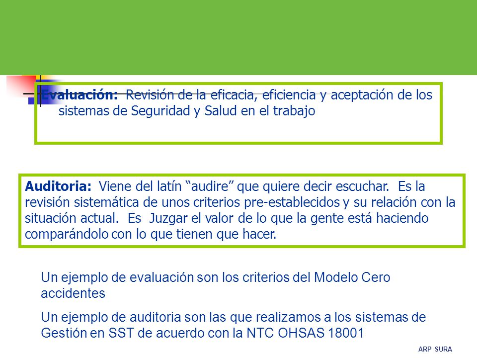 Evaluación: Revisión de la eficacia, eficiencia y aceptación de los sistemas de Seguridad y Salud en el trabajo