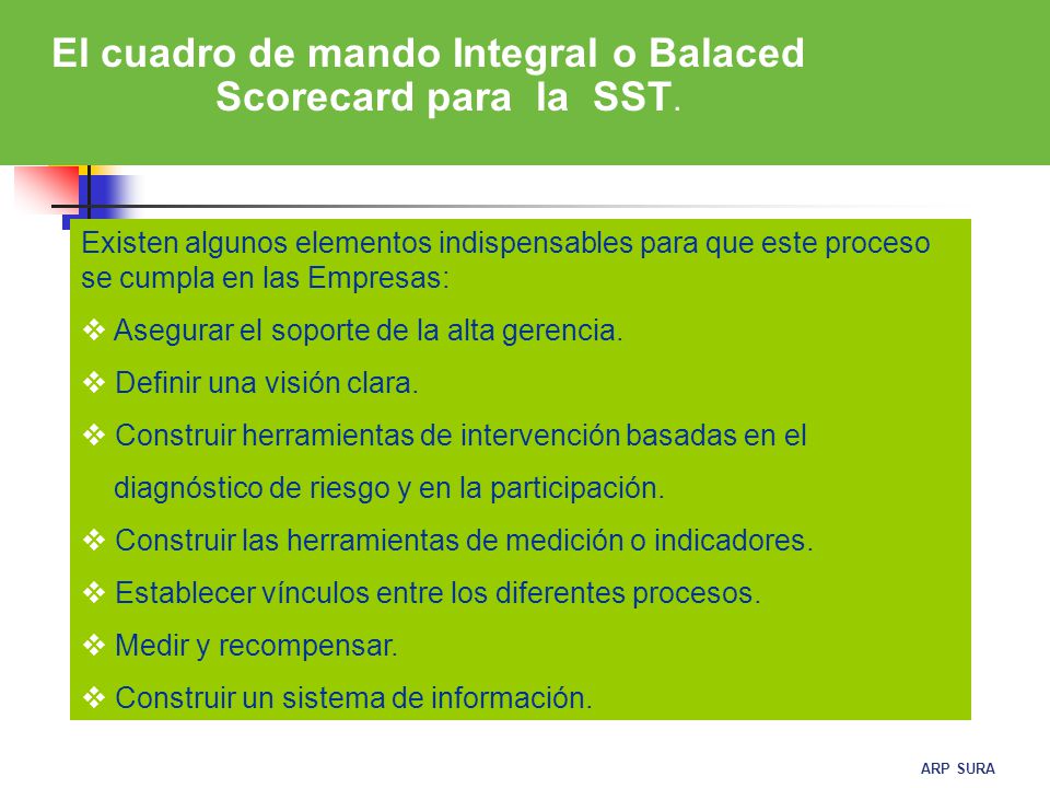 El cuadro de mando Integral o Balaced Scorecard para la SST.