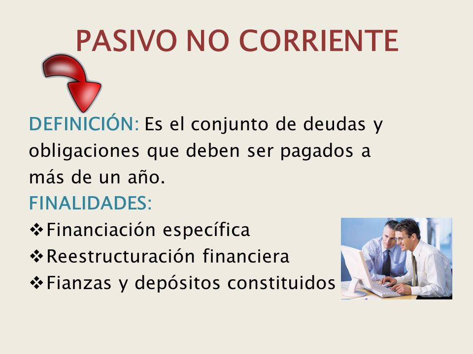 PASIVO NO CORRIENTE DEFINICIÓN: Es el conjunto de deudas y