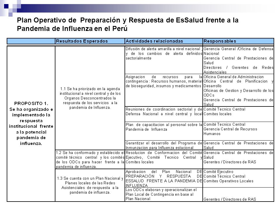 Plan Operativo de Preparación y Respuesta de EsSalud frente a la Pandemia de Influenza en el Perú