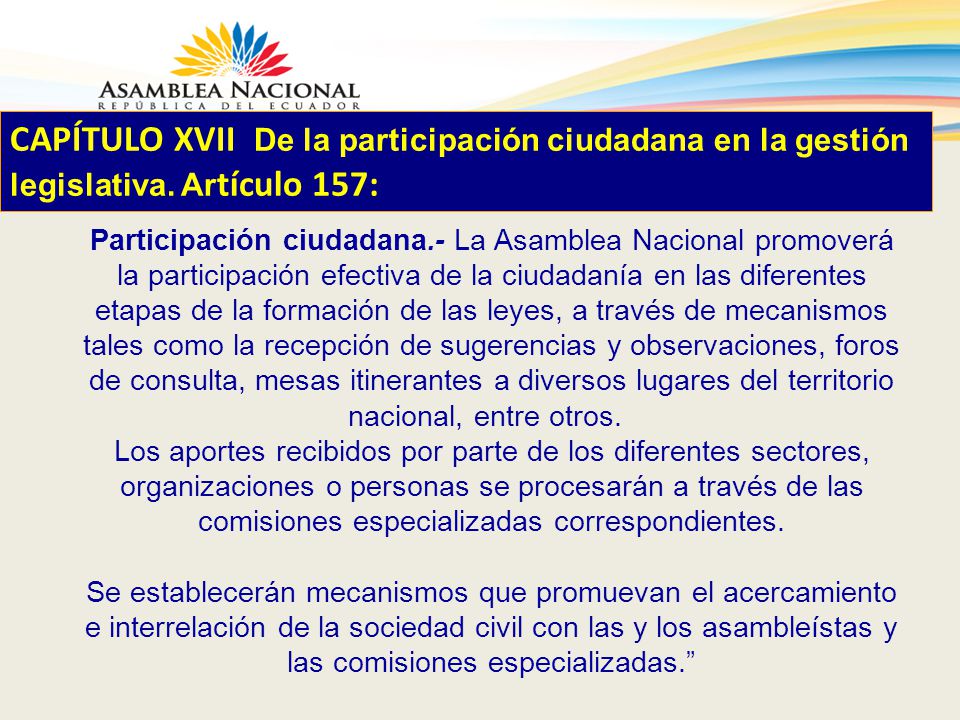 CAPÍTULO XVII De la participación ciudadana en la gestión legislativa