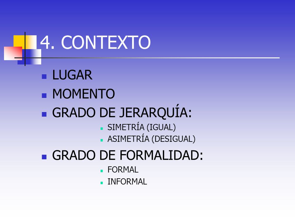 4. CONTEXTO LUGAR MOMENTO GRADO DE JERARQUÍA: GRADO DE FORMALIDAD: