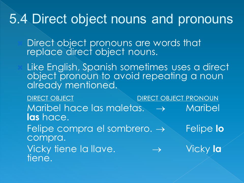 Direct object pronouns are words that replace direct object nouns.