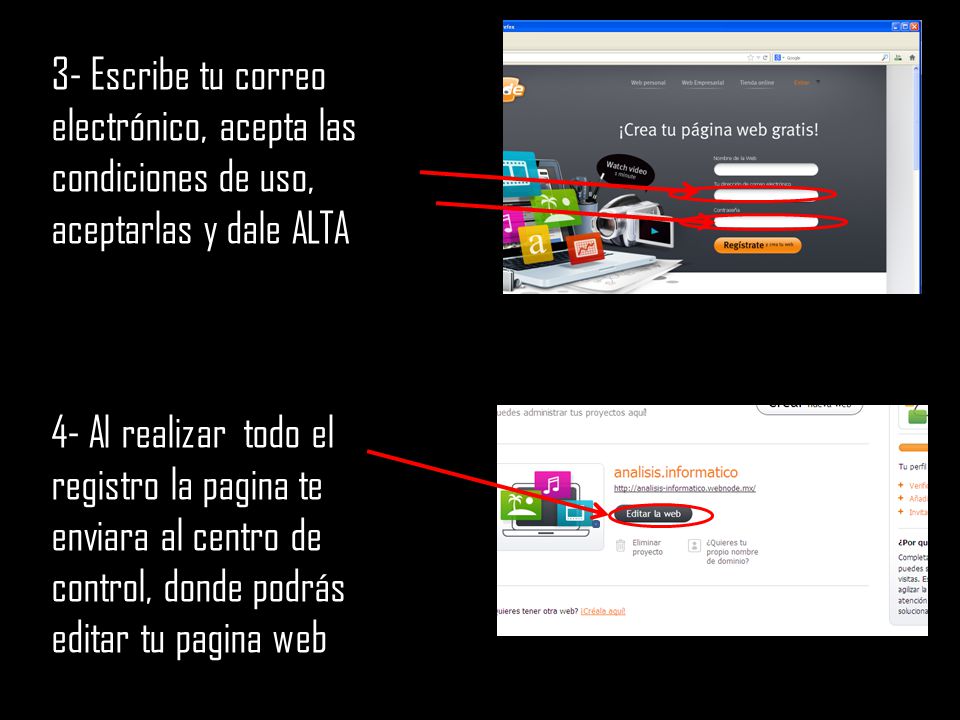 3- Escribe tu correo electrónico, acepta las condiciones de uso, aceptarlas y dale ALTA