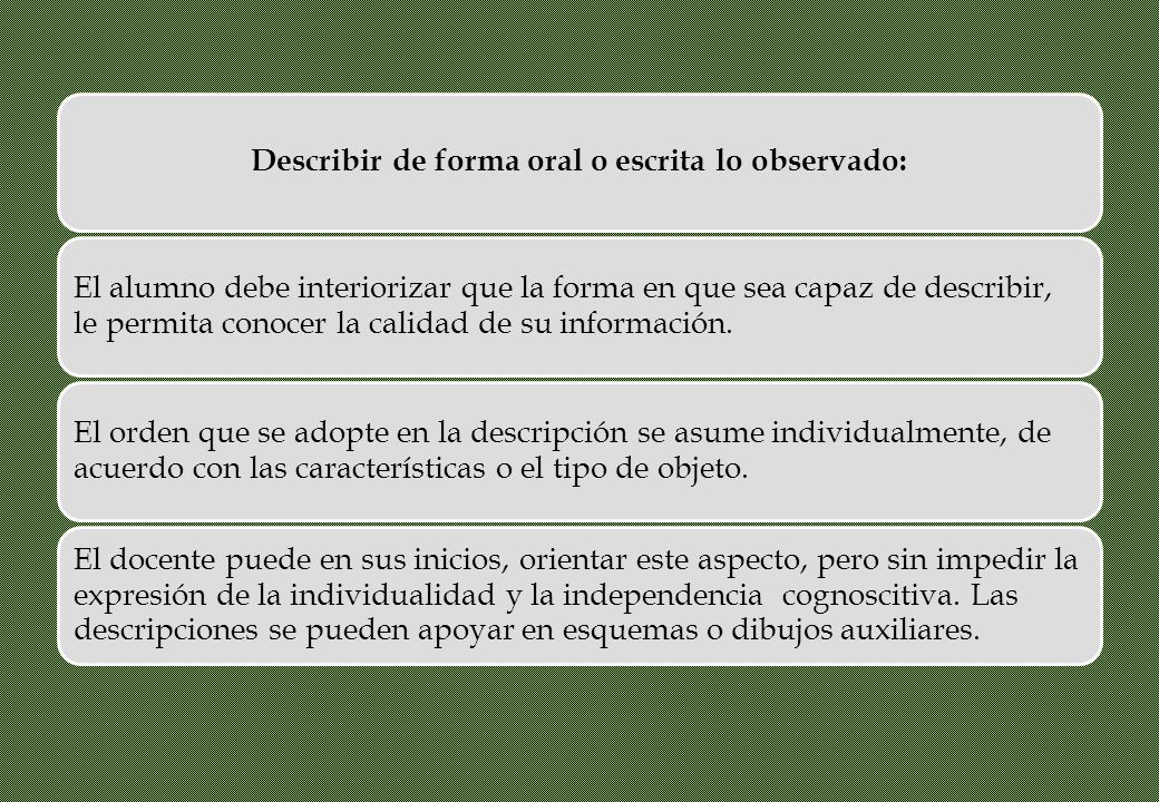 Describir de forma oral o escrita lo observado: