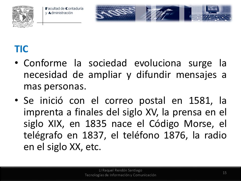 LI Raquel Rendón Santiago Tecnologías de Información y Comunicación