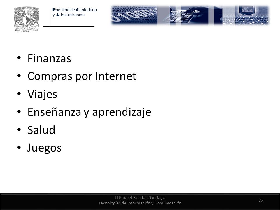 LI Raquel Rendón Santiago Tecnologías de Información y Comunicación
