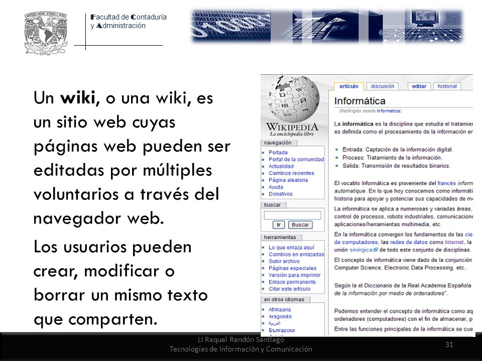LI Raquel Rendón Santiago Tecnologías de Información y Comunicación