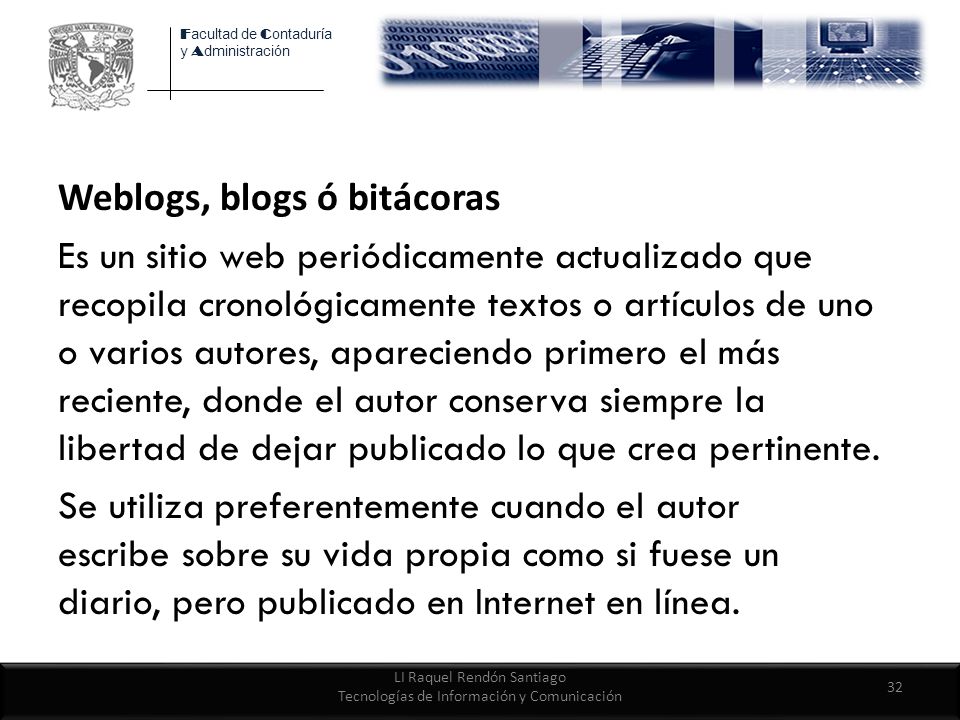 LI Raquel Rendón Santiago Tecnologías de Información y Comunicación