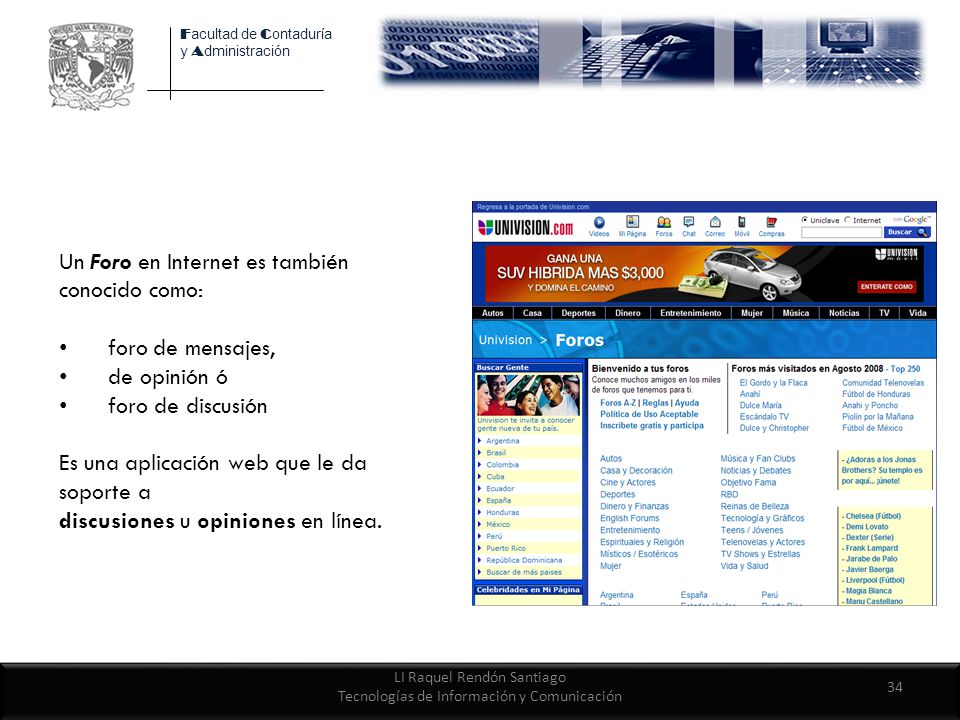 LI Raquel Rendón Santiago Tecnologías de Información y Comunicación