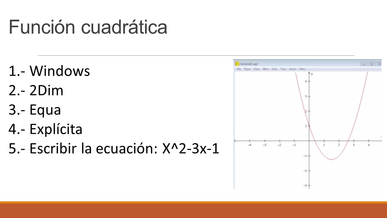 Función cuadrática 1.- Windows 2.- 2Dim 3.- Equa 4.- Explícita