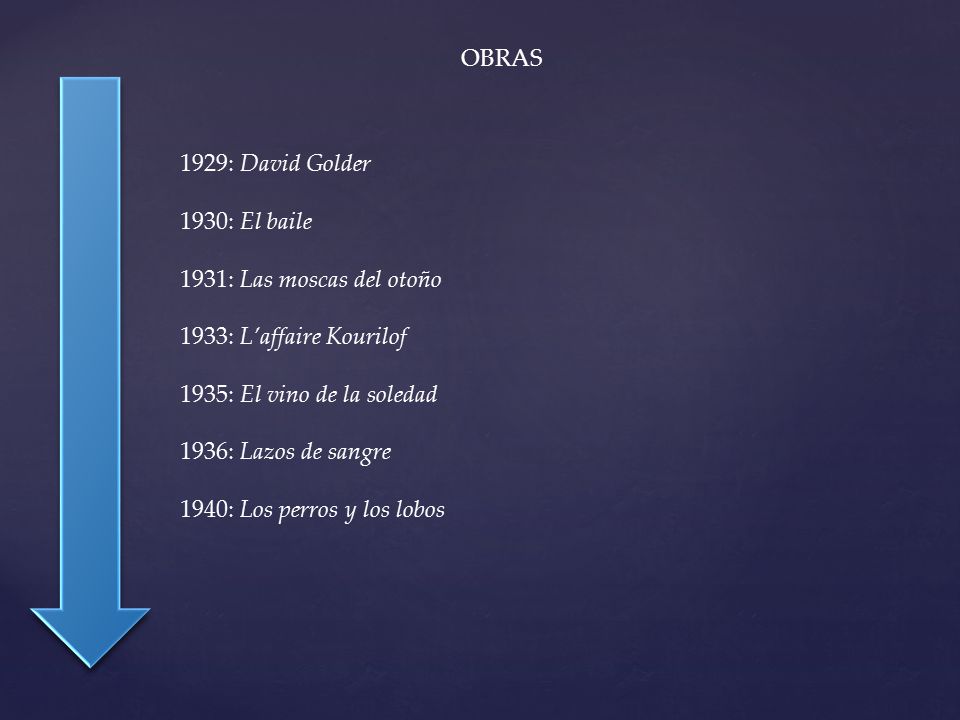 OBRAS 1929: David Golder. 1930: El baile. 1931: Las moscas del otoño. 1933: L’affaire Kourilof. 1935: El vino de la soledad.