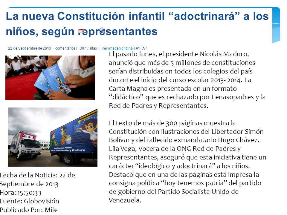 La nueva Constitución infantil adoctrinará a los niños, según representantes