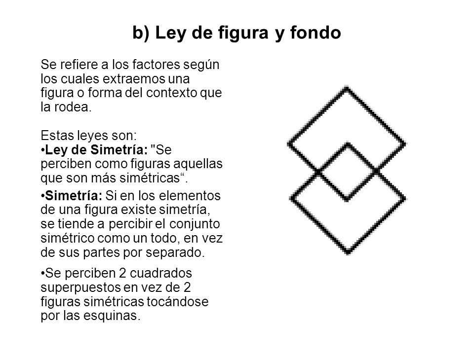 b) Ley de figura y fondo Se refiere a los factores según los cuales extraemos una figura o forma del contexto que la rodea.