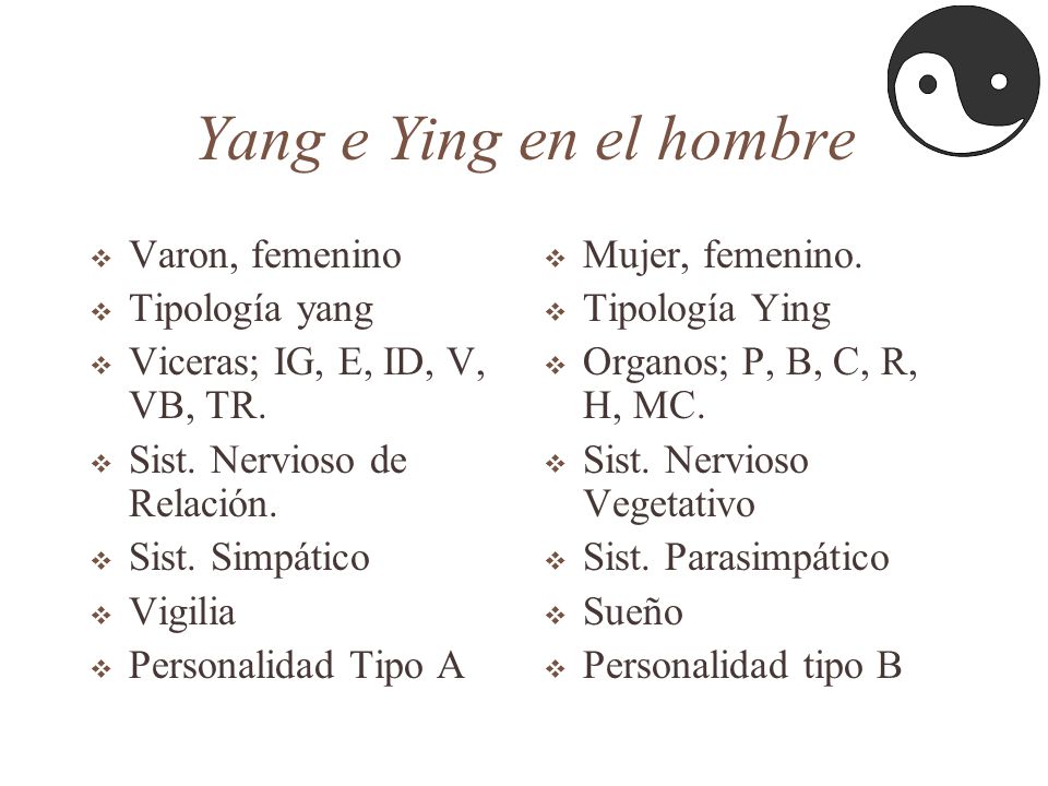 Yang e Ying en el hombre Varon, femenino Tipología yang