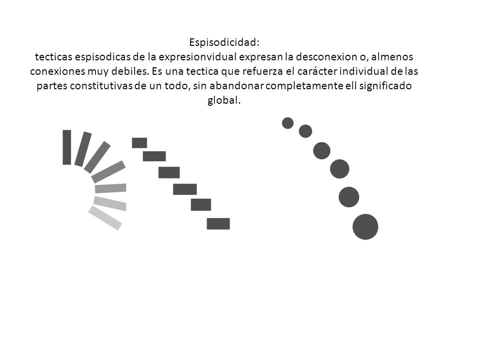 Espisodicidad: tecticas espisodicas de la expresionvidual expresan la desconexion o, almenos conexiones muy debiles.