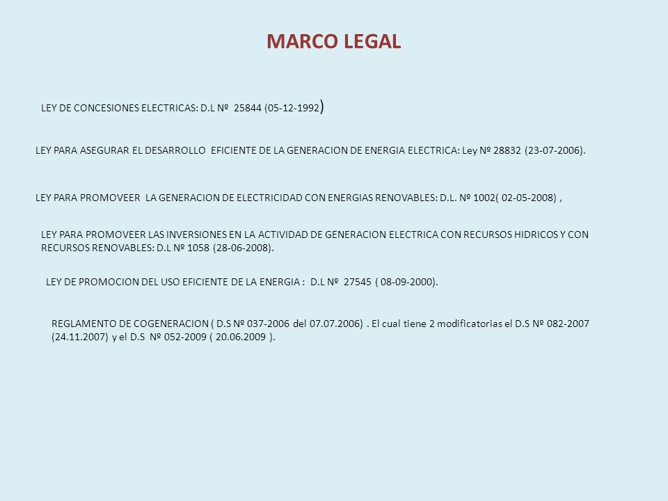 MARCO LEGAL LEY DE CONCESIONES ELECTRICAS: D.L Nº ( )