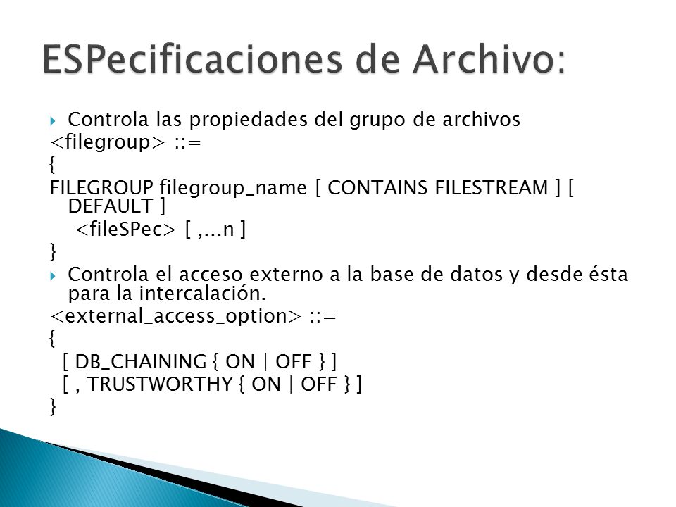 ESPecificaciones de Archivo: