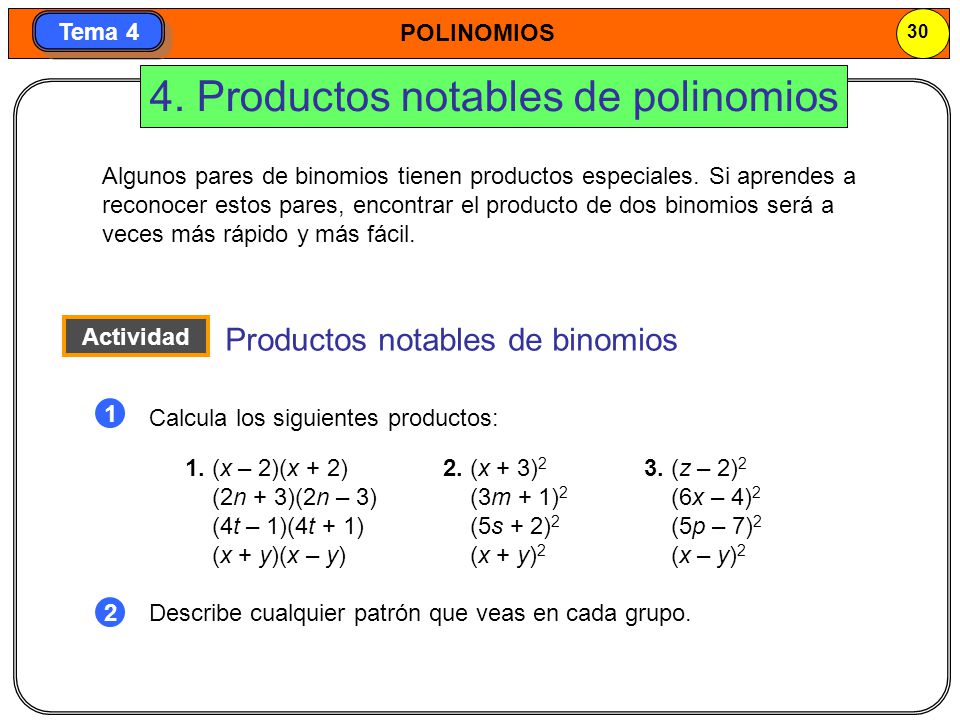 4. Productos notables de polinomios