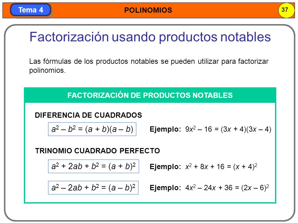 FACTORIZACIÓN DE PRODUCTOS NOTABLES