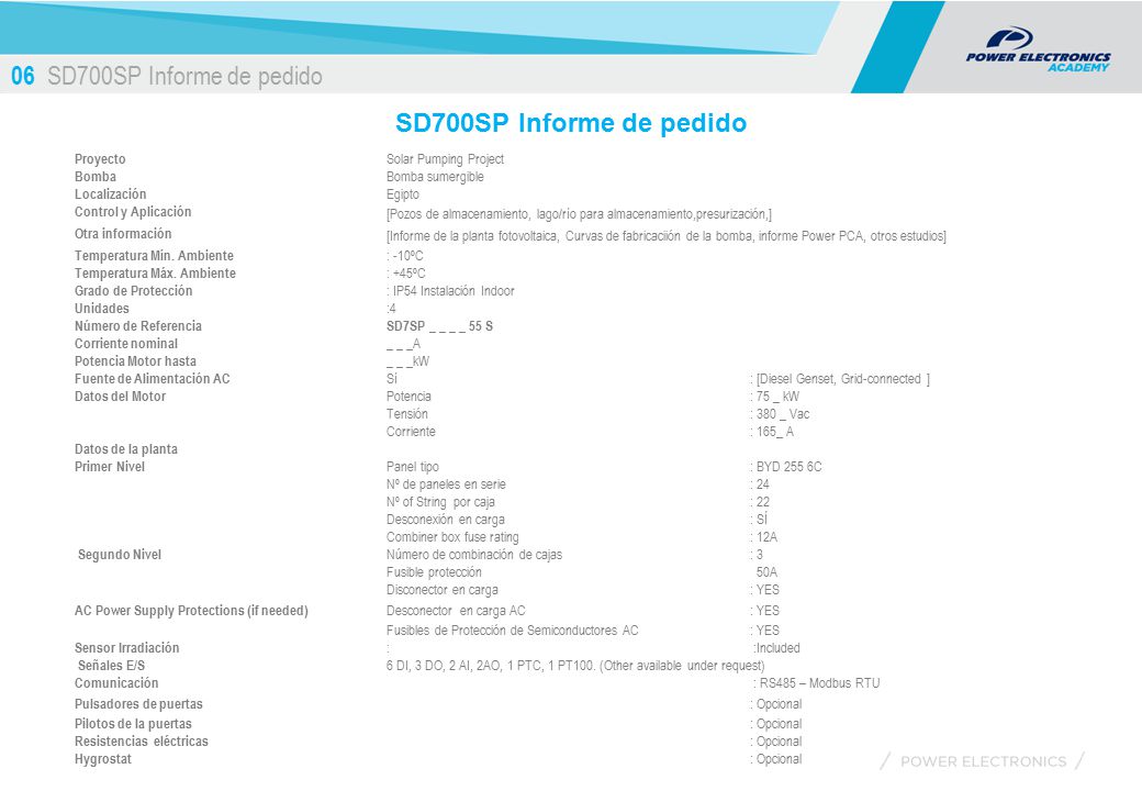 06 SD700SP Informe de pedido SD700SP Informe de pedido 29 Proyecto
