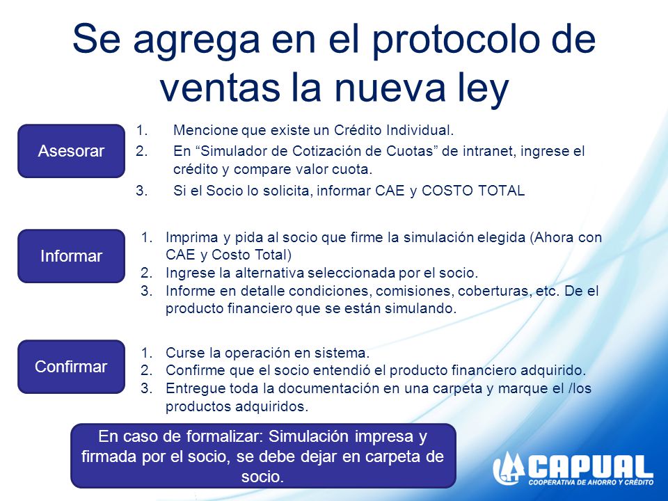 Se agrega en el protocolo de ventas la nueva ley